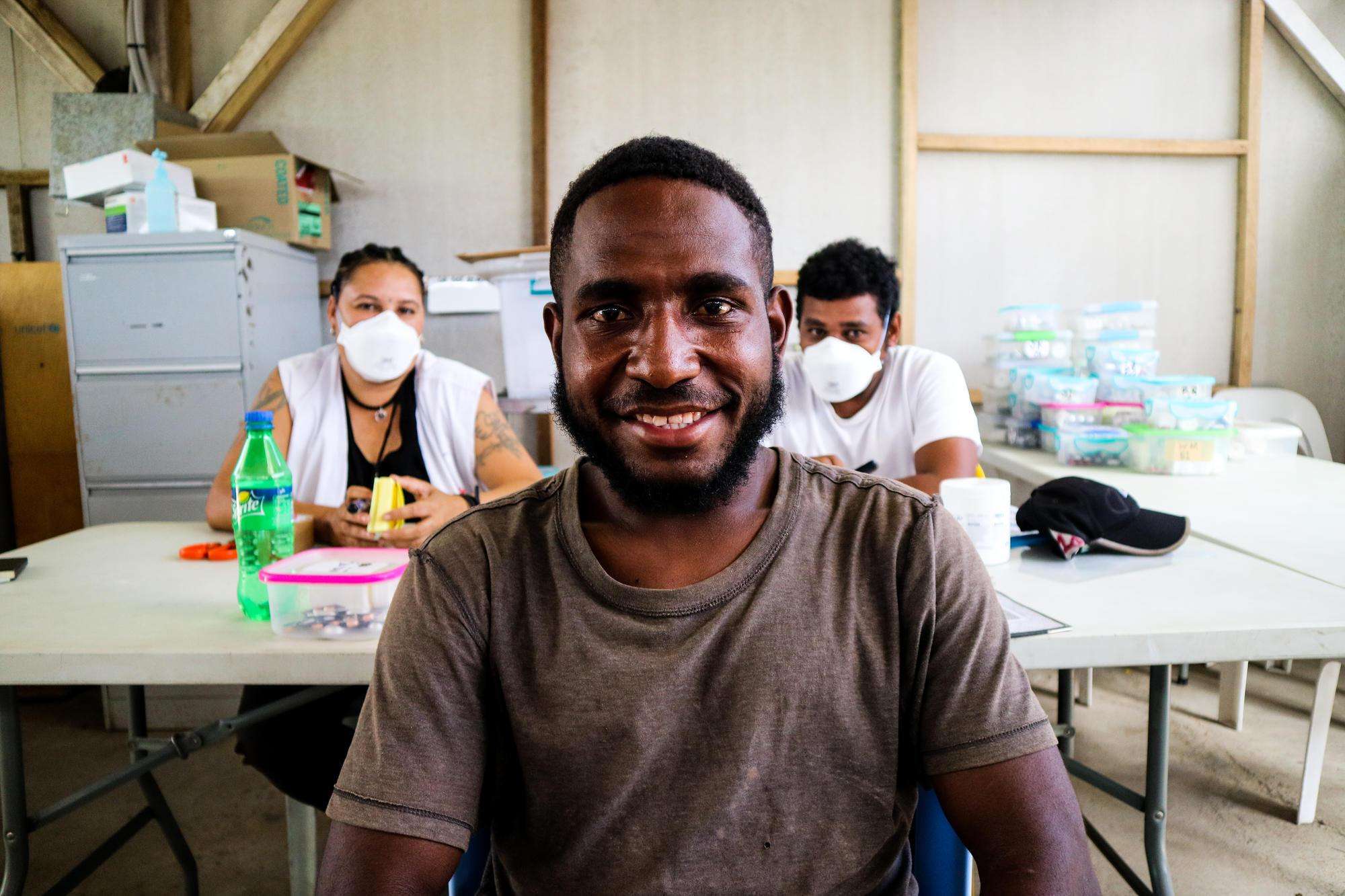 Brian Andrew goes to the MSF TB clinic in Kerema every day to take his medication under supervision. Gulf Province, Papua New Guinea, June 2019.