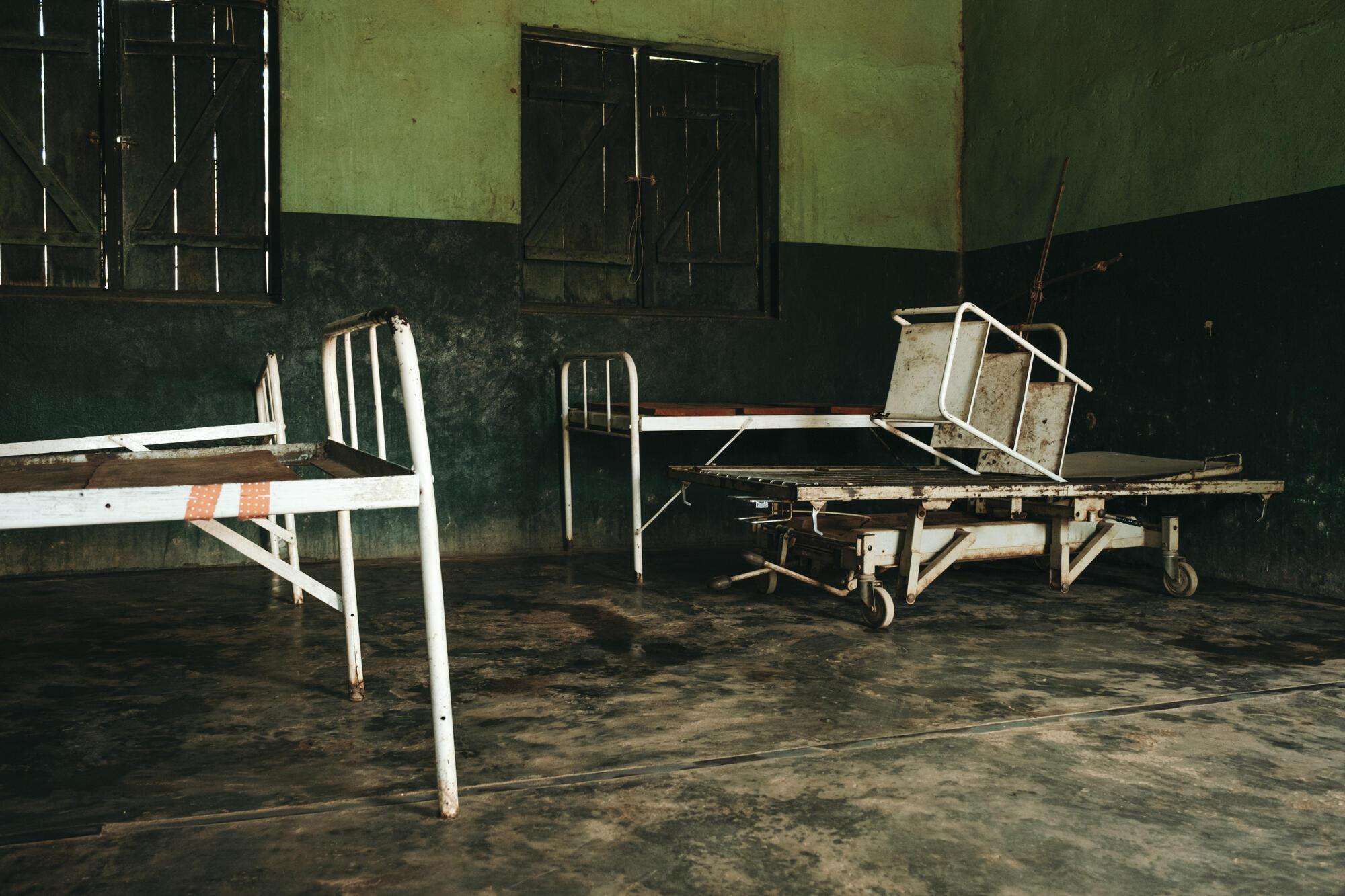 Beds without mattresses inside the Bakouma secondary hospital, Mbomou prefecture in Central African Republic