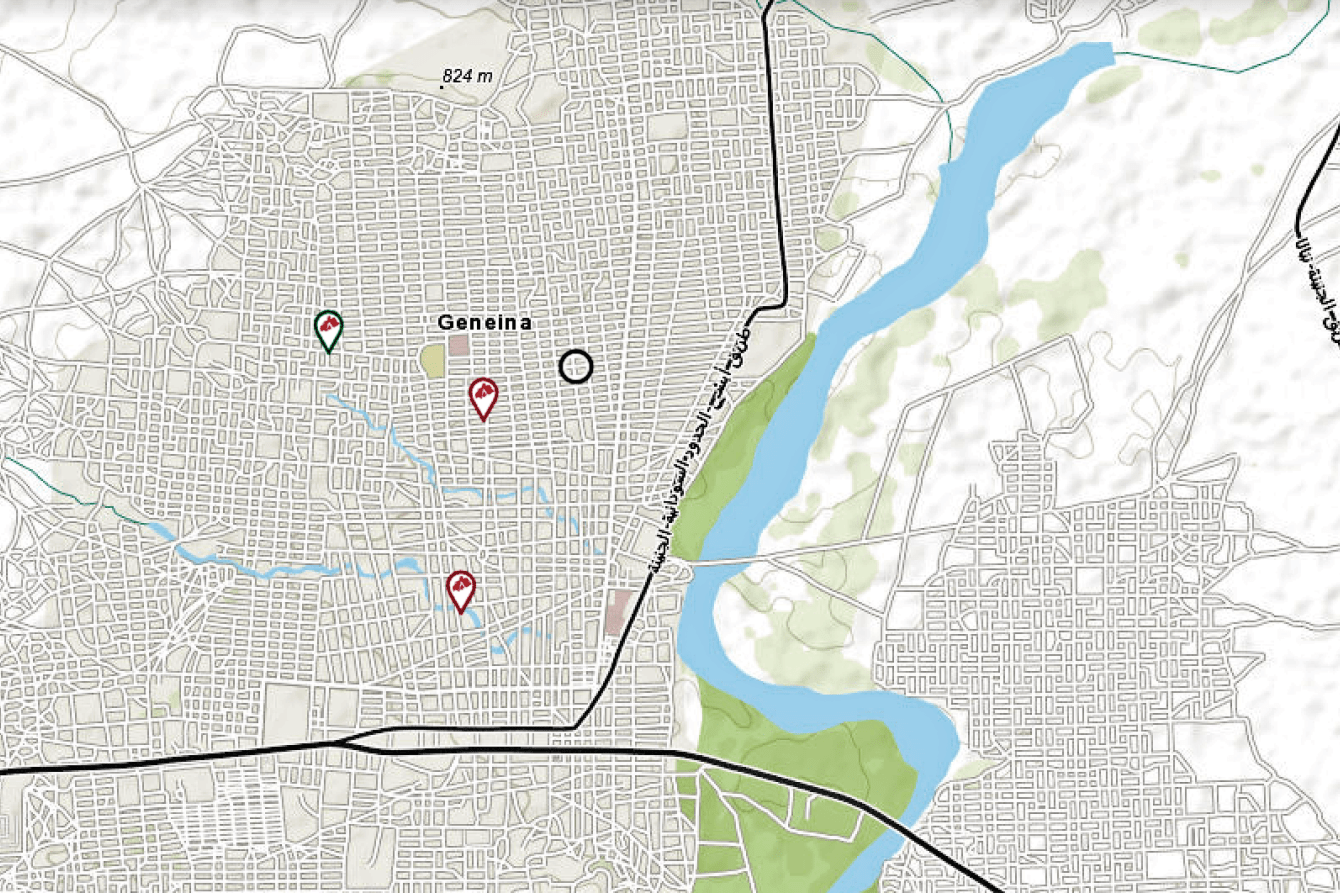 Map of El Geneina, capital of Sudan's West Darfur state.