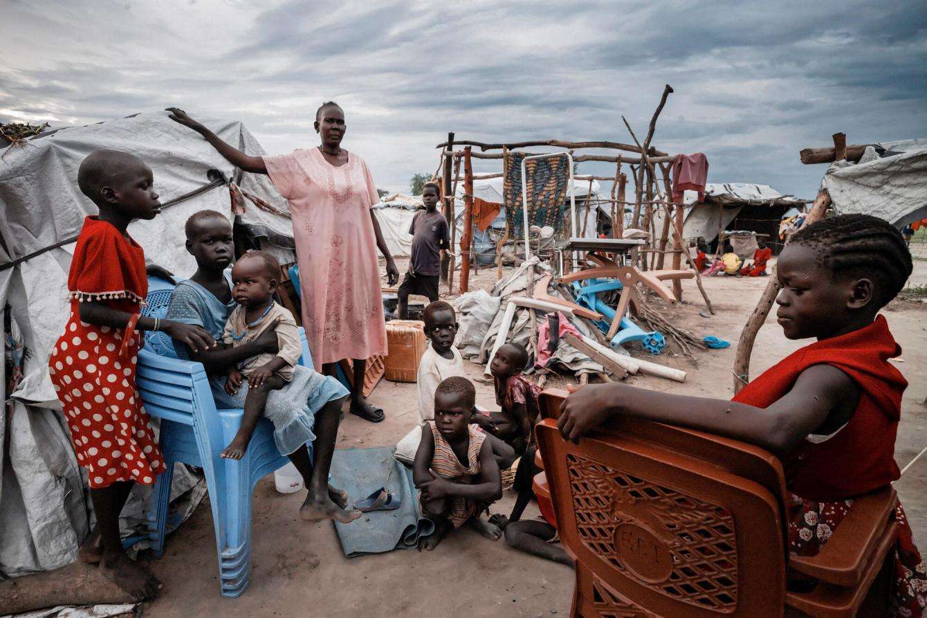 Displaced people in Abyei, South Sudan living in a makeshift camp.