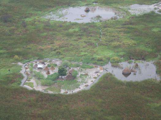 Aerial shot of Old Fangak, South Sudan, during flooding.